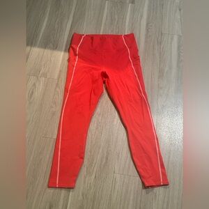 Fabletics Bright Red High-Rise Leggings with White Side Stripe